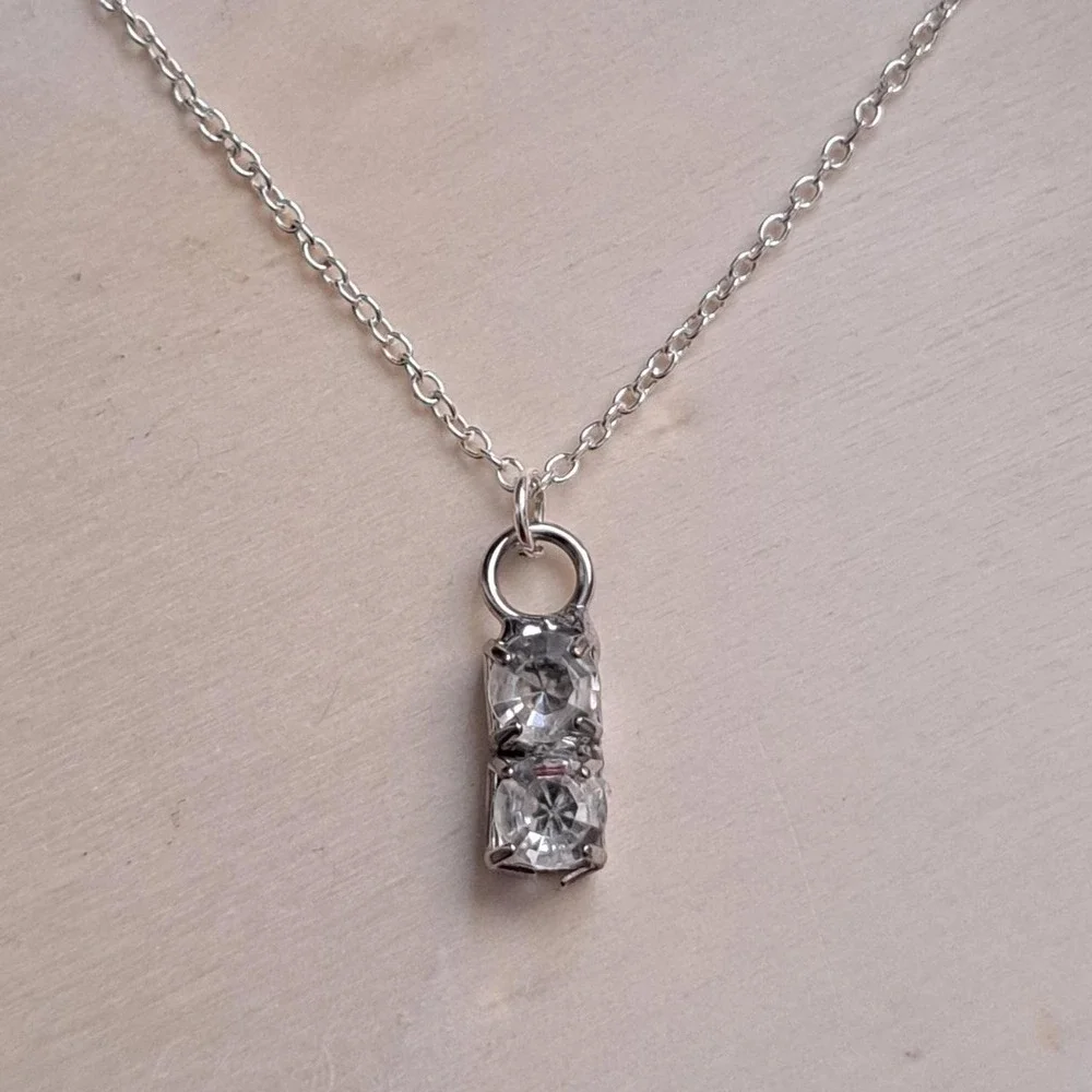Silver Necklace with Rhinestone Pendant